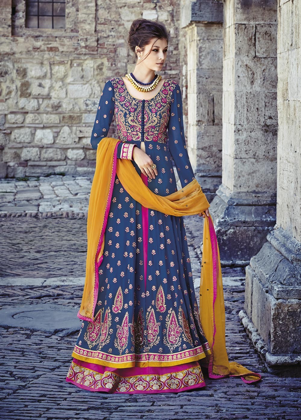 blue and pink lehenga bridal